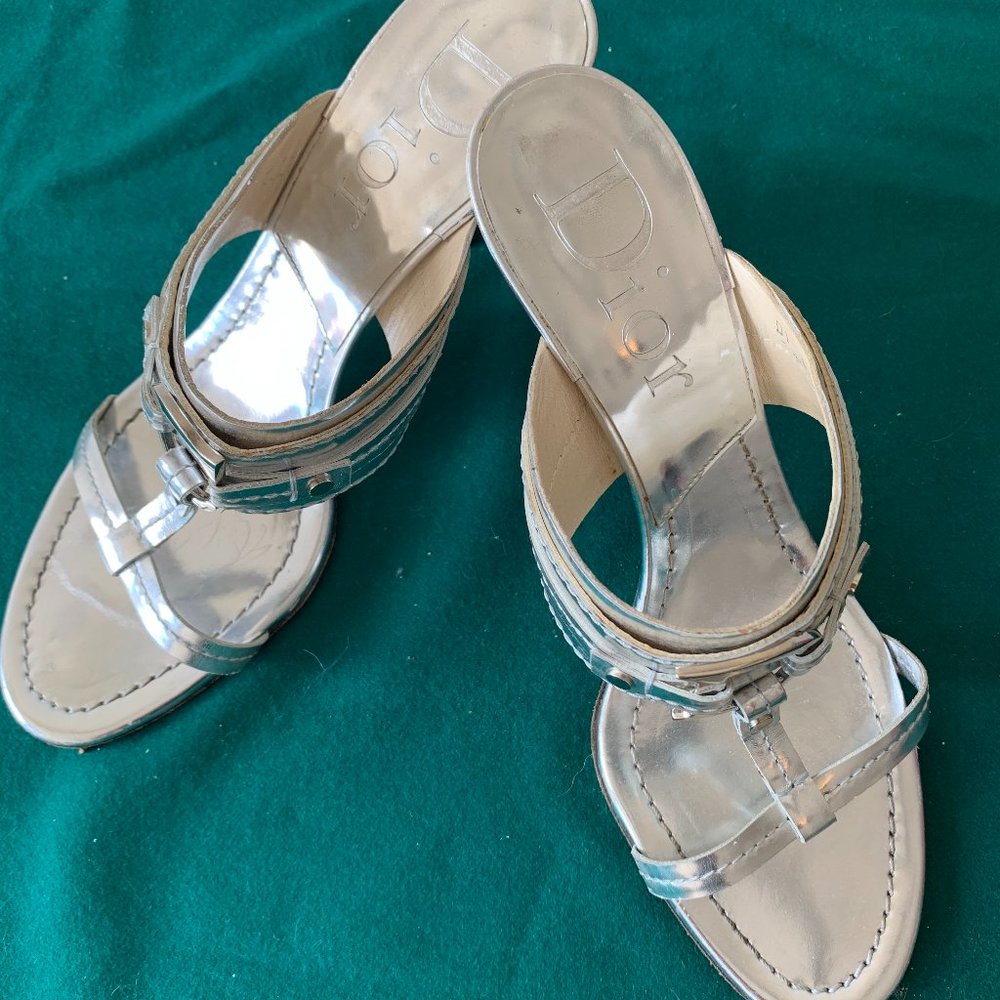 Silver Christian Dior Sandals, Size 39